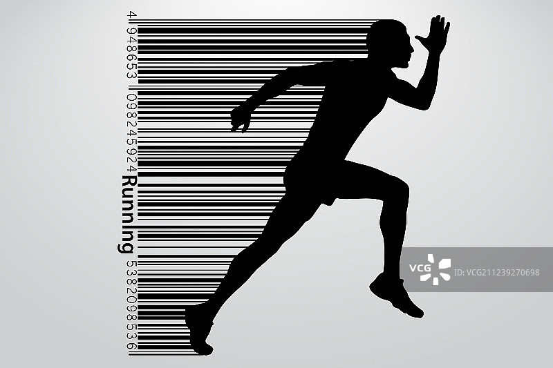 一个跑步者的剪影和条形码图片素材