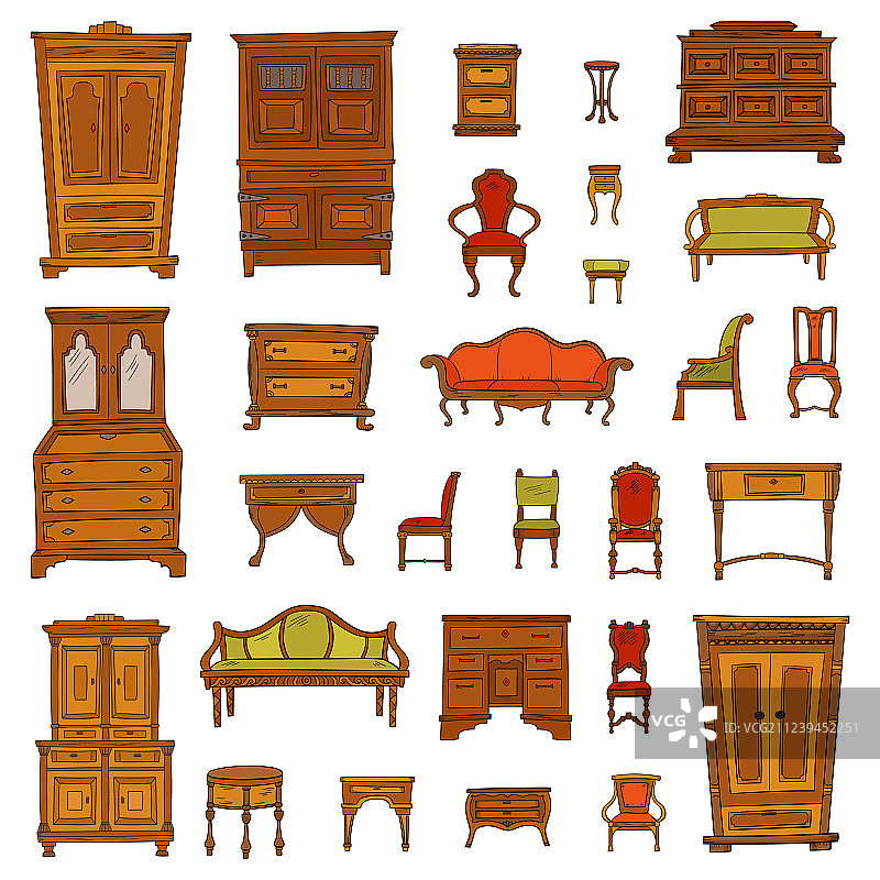 古董家具、衣柜、床头柜、椅子图片素材