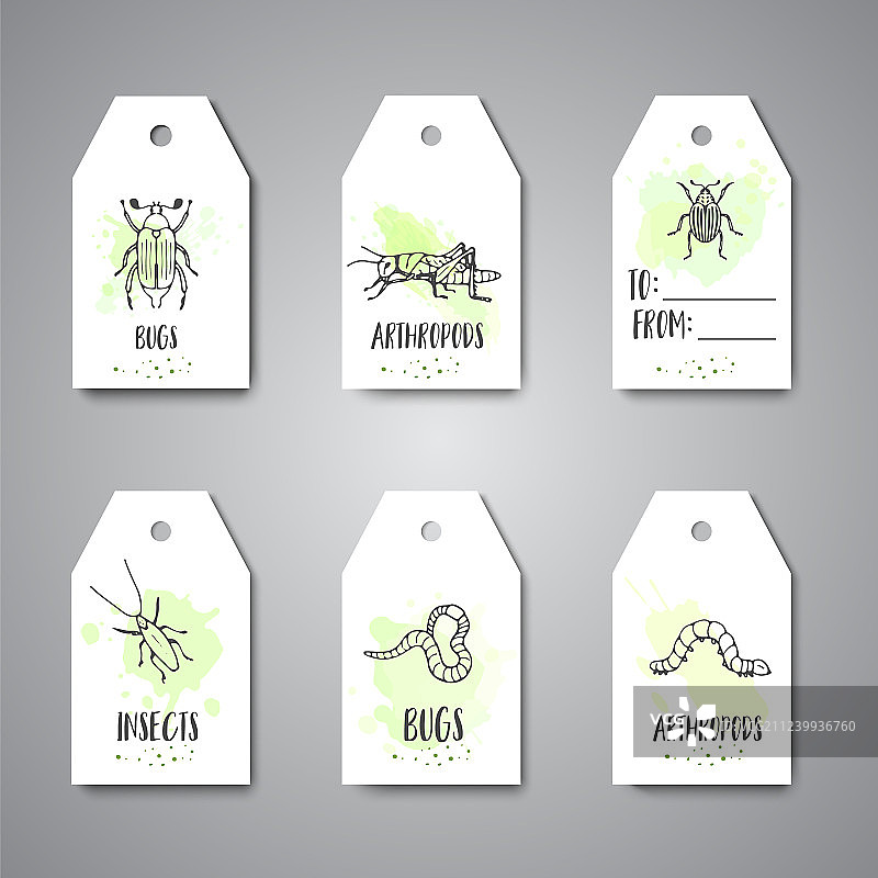 昆虫手画害虫防治概念标签图片素材