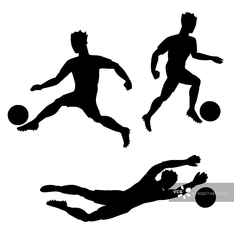 一组足球运动员用球的剪影图片素材