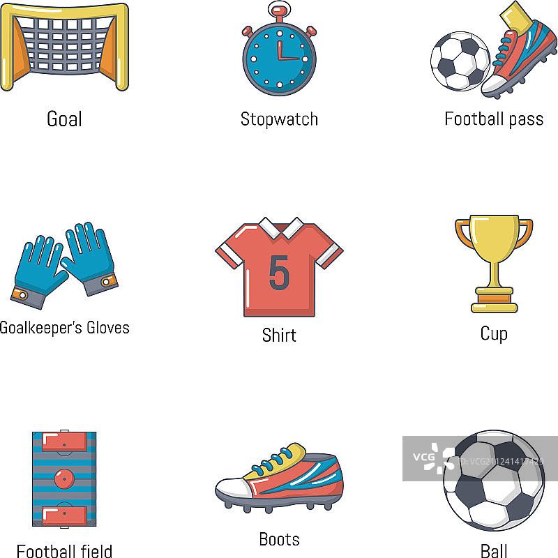 足球奖图标设置卡通风格图片素材
