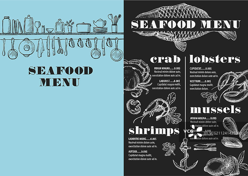 菜单海鲜餐厅食物模板餐垫图片素材