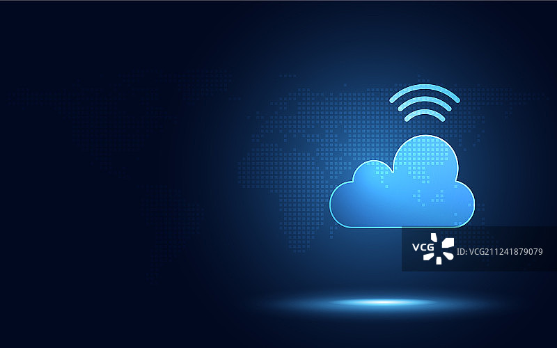 未来的蓝色云与无线信号图片素材