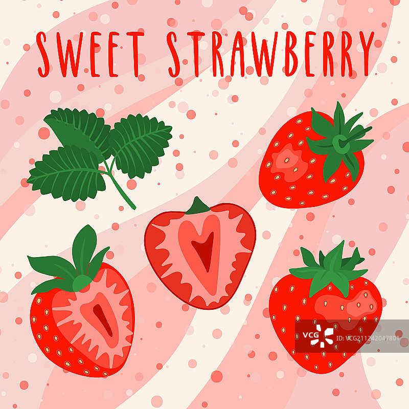 一套切片和整个鲜亮的草莓图片素材