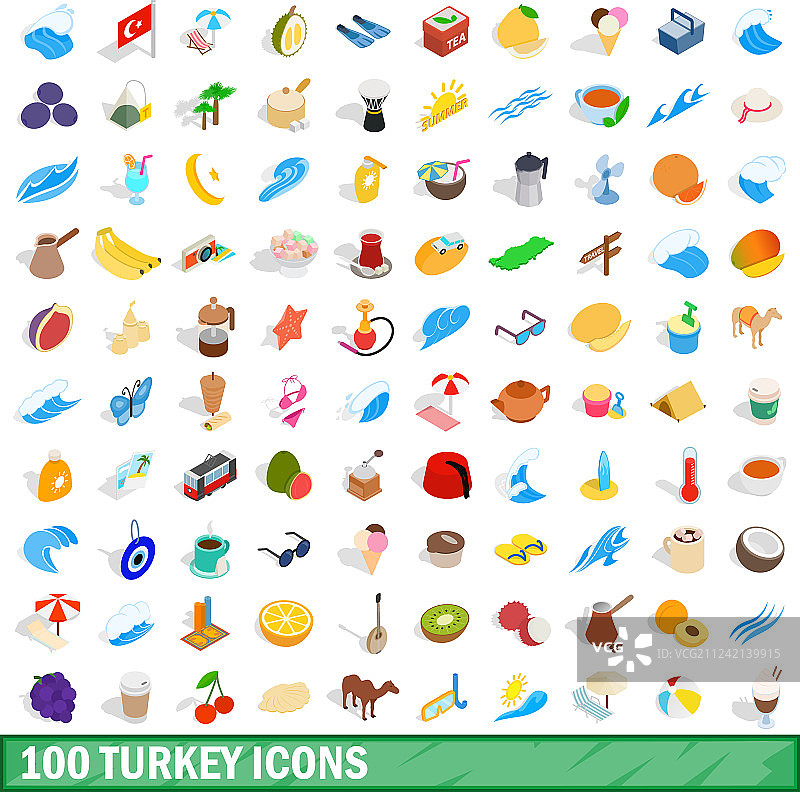 100土耳其图标设置等距3d风格图片素材