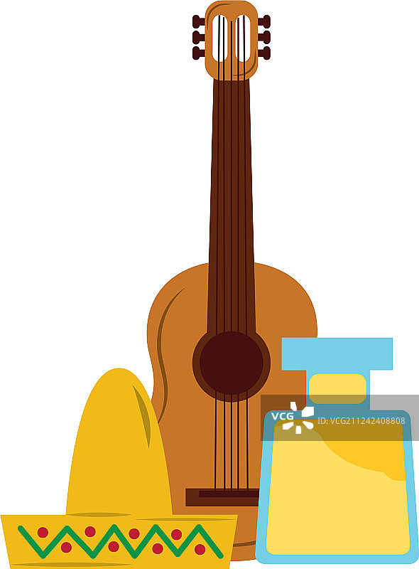 墨西哥帽子吉他和瓶装龙舌兰酒图片素材