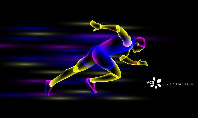 发光的短跑运动员在晚上跑步图片素材