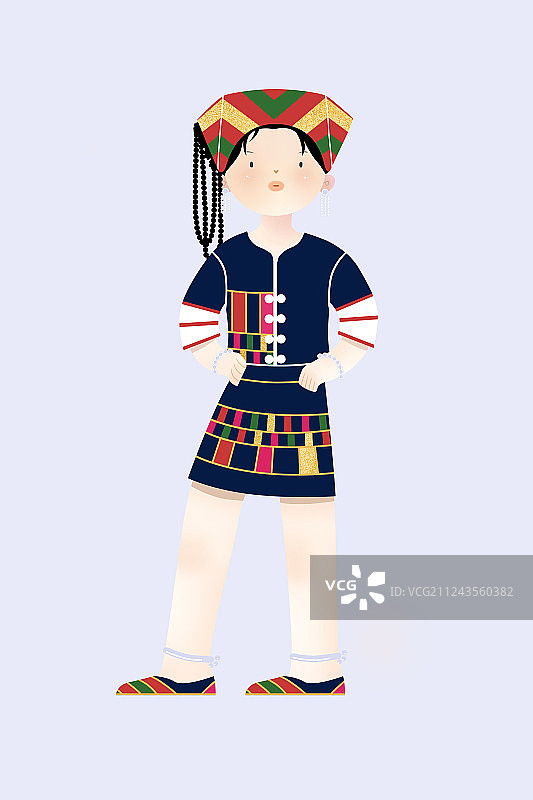 少数民族黎族民族传统服饰少女卡通插画图片素材