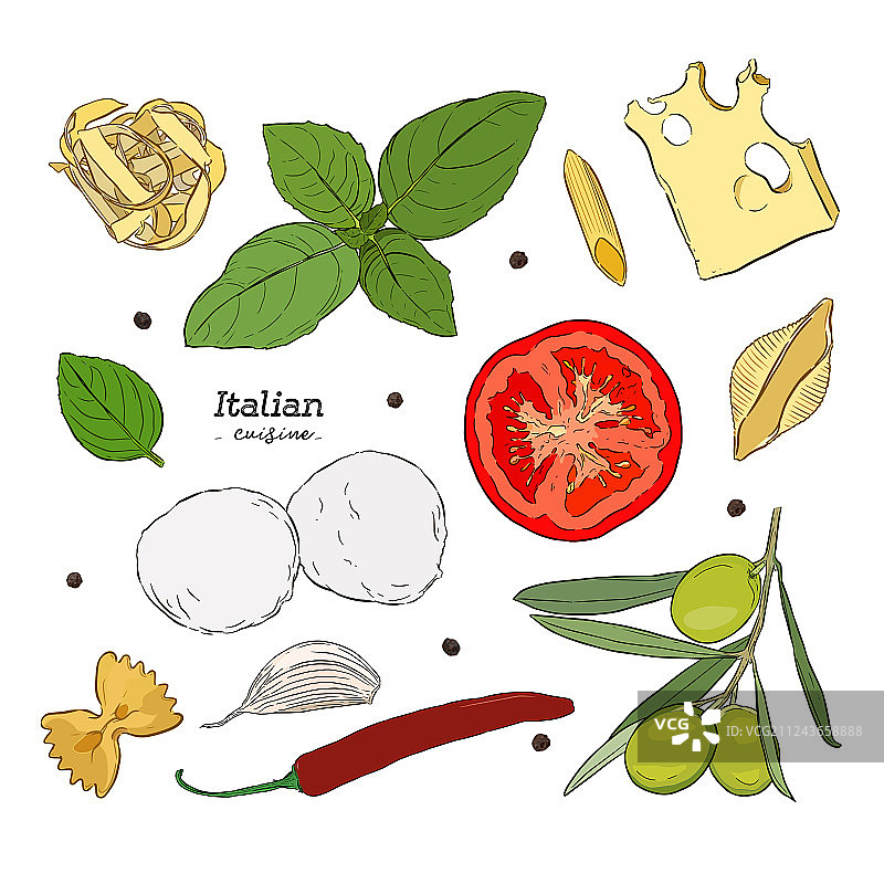 配意大利美食手绘图片素材