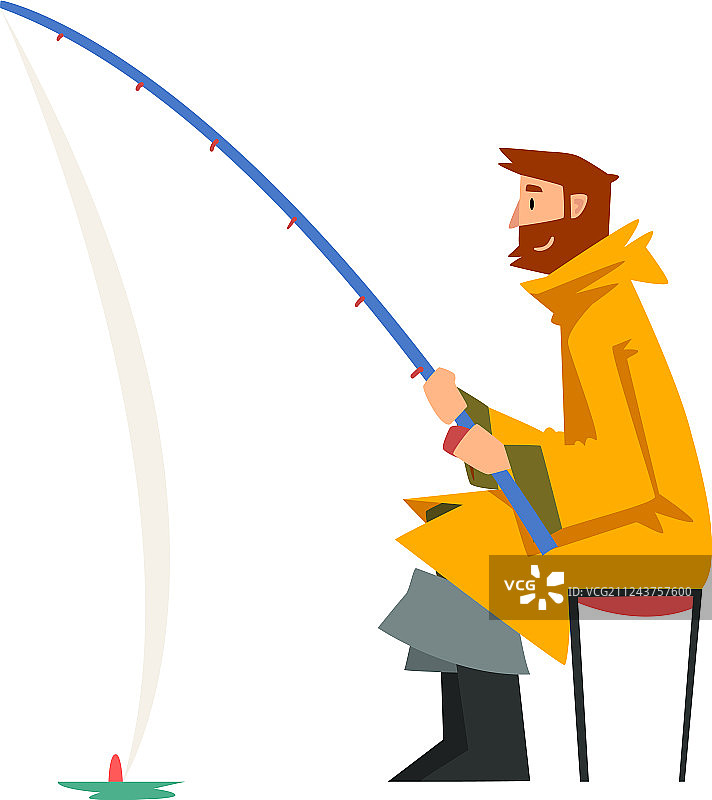 渔夫拿着钓竿坐在岸边图片素材