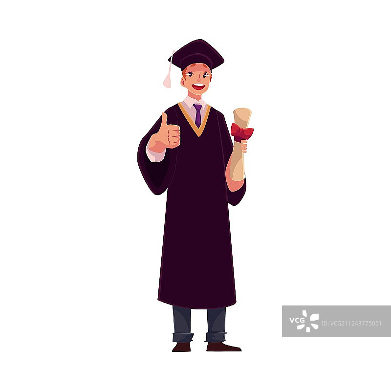 学生穿着毕业礼服，戴着学位帽图片素材