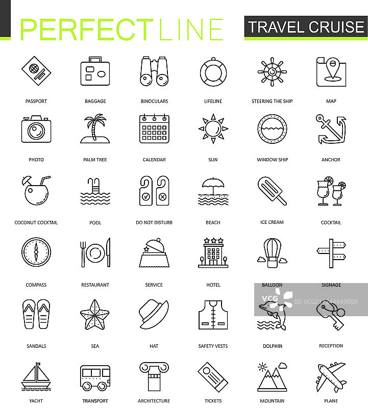 旅游邮轮细线网页图标设置轮廓图片素材