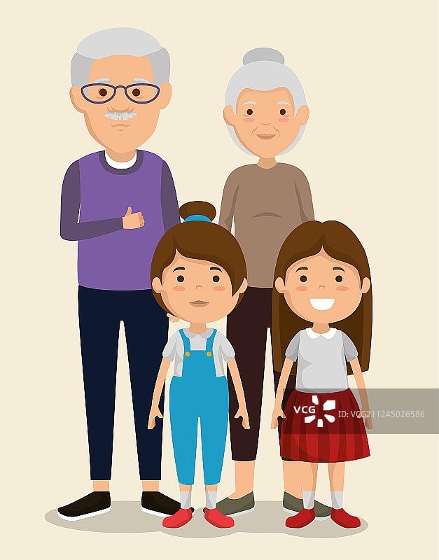 祖父母夫妇和孩子的虚拟角色图片素材