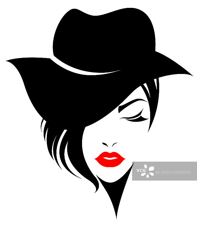 女人短发，帽子标志着女人的脸图片素材