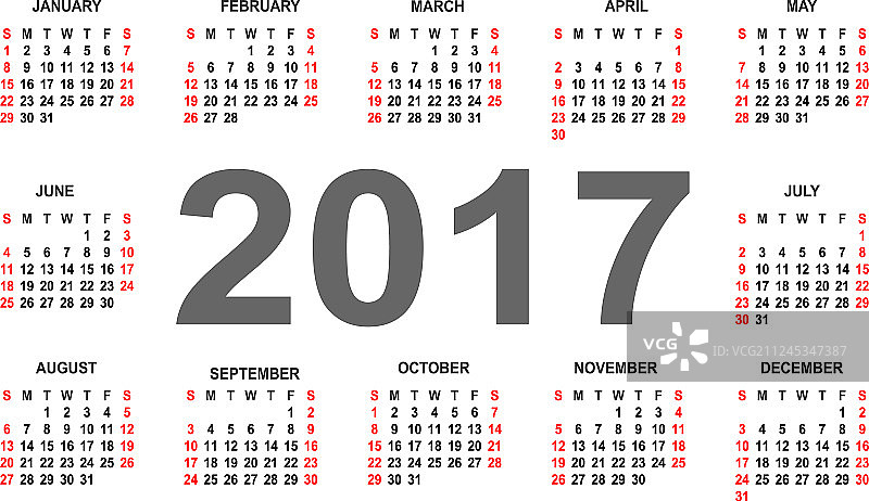 简单2017年年历循环2017年日历图片素材