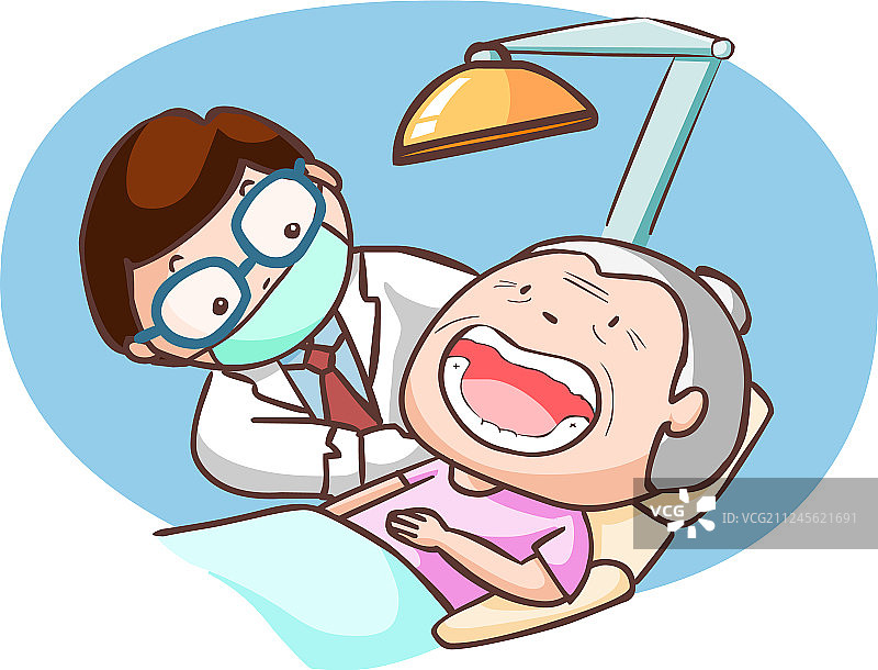 牙医在诊所给奶奶治病图片素材
