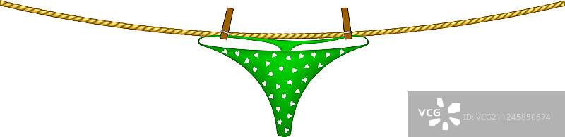 女性内裤在绿色设计上的绳子图片素材