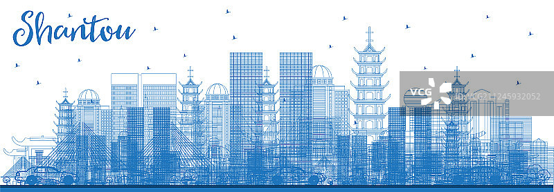 用蓝色勾勒出汕头中国城市的天际线图片素材