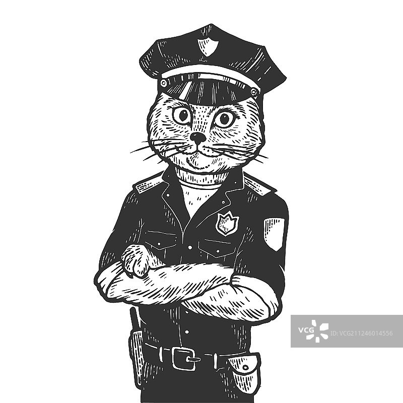 猫警察素描版画图片素材
