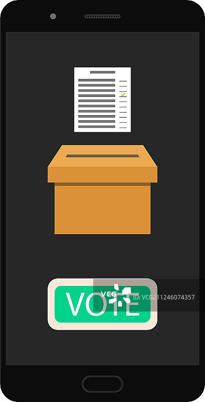 手持智能手机与投票应用程序上图片素材