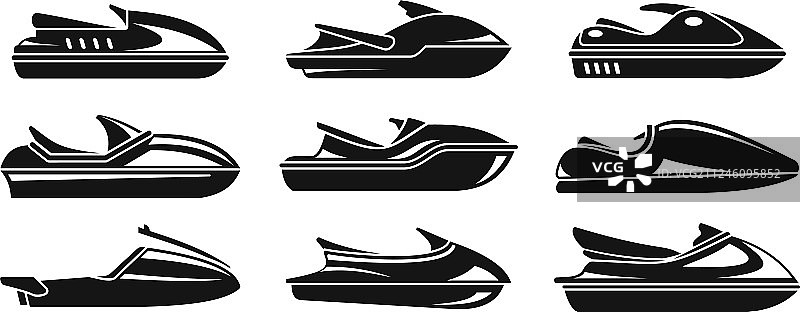 水上摩托艇图标设置简单的风格图片素材