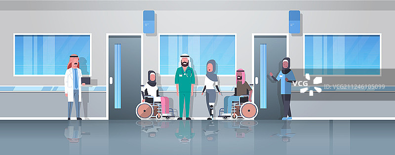 照顾伤残者的阿拉伯语医生图片素材