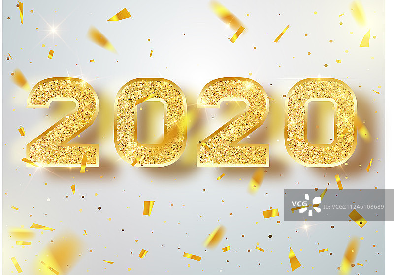 2020年新年快乐，金色数字从天而降图片素材