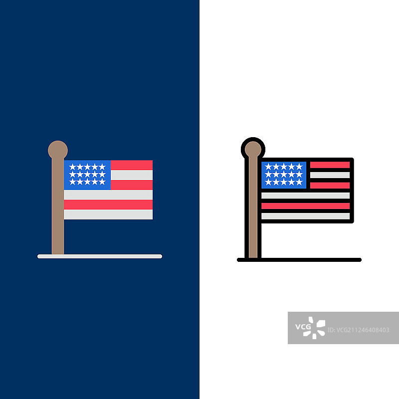 国旗州联合美国图标平坦和线填充图片素材