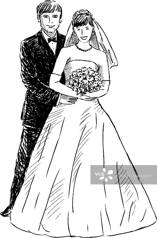 画出幸福的新娘和新郎图片素材