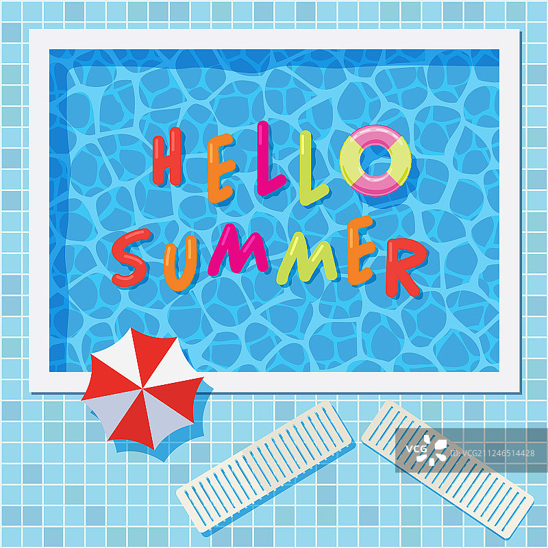 色彩缤纷的夏日背景与游泳池图片素材