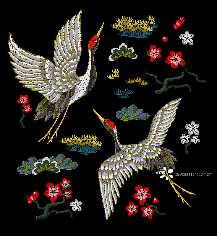 开红花的日本白鹤图片素材