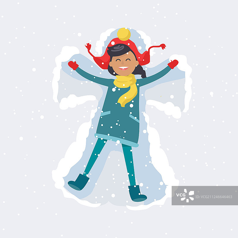 快乐的女孩使雪天使冬天图片素材
