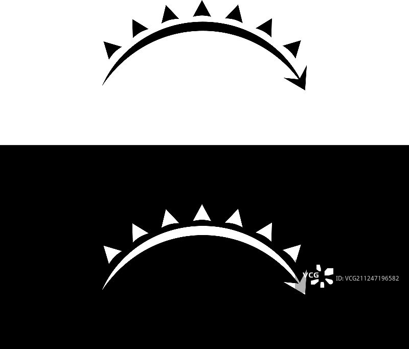 箭头和太阳射线图标在白色的字形风格图片素材