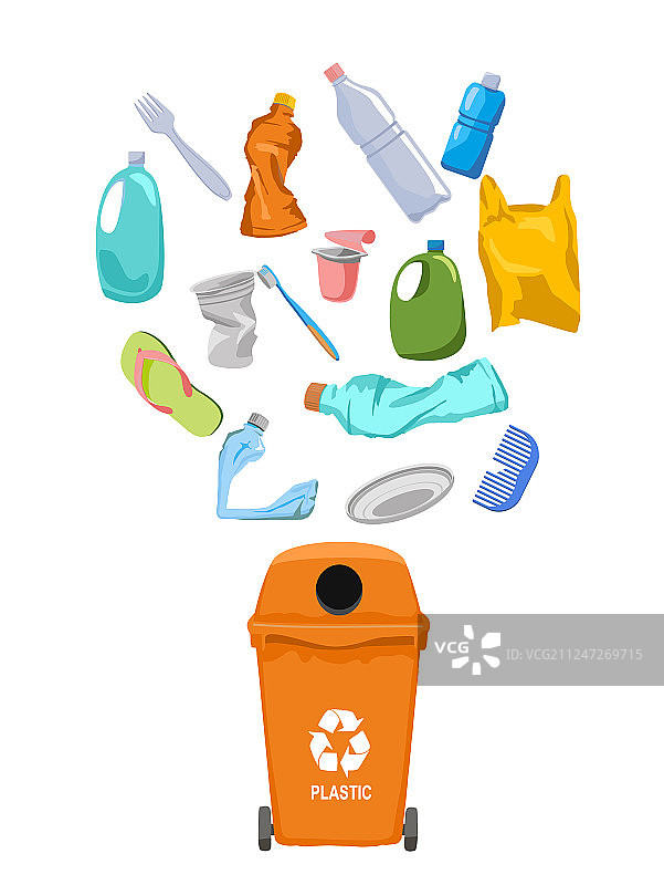垃圾桶与塑料垃圾元素图片素材