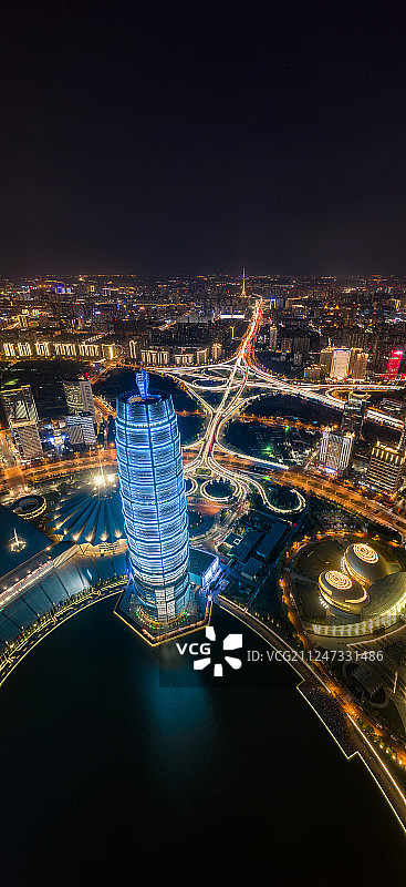 河南郑州城市风光夜景天际线航拍视角图片素材