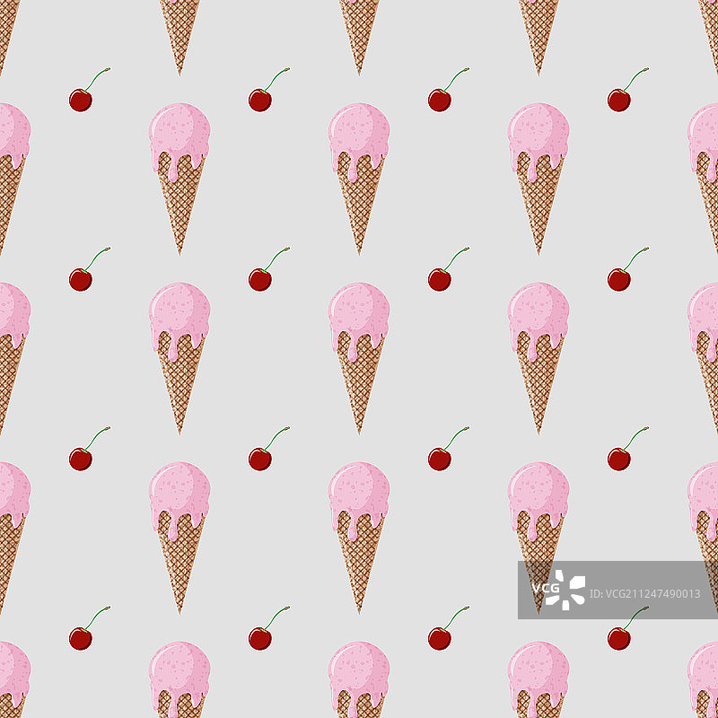 可爱的粉红色冰淇淋和樱桃无缝图案图片素材