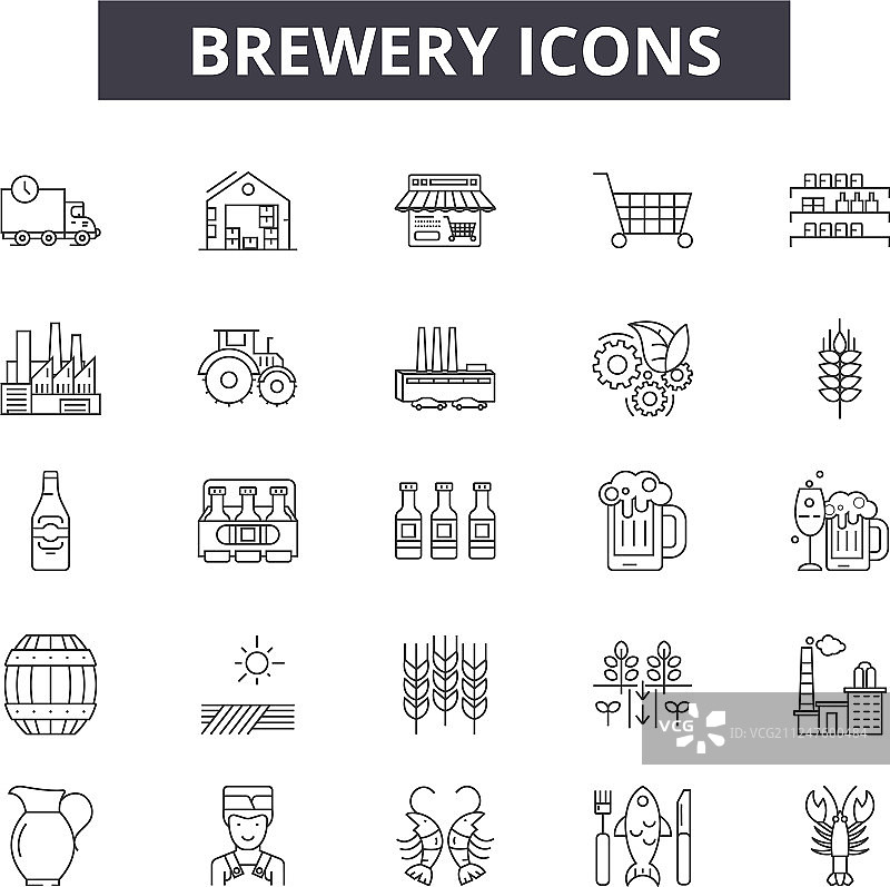 啤酒厂产品线图标为web和移动可编辑图片素材