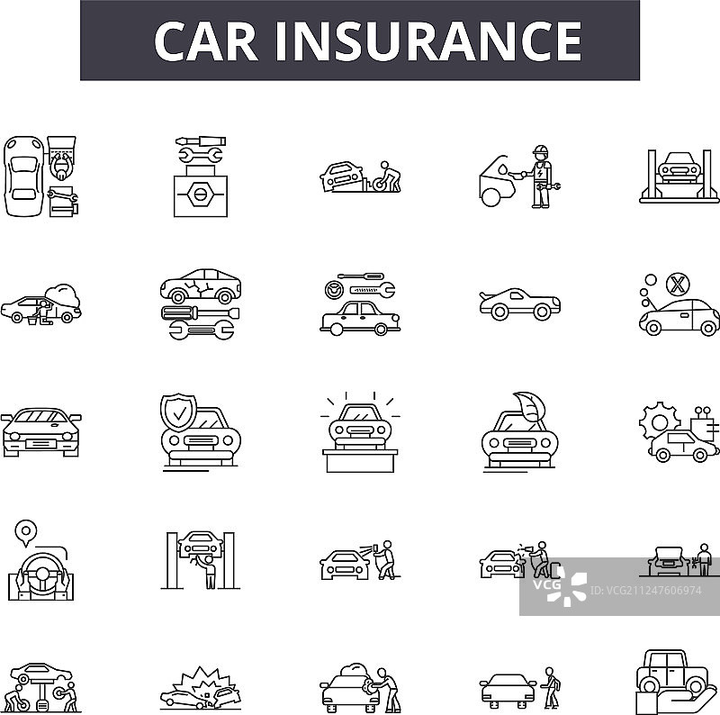 汽车保险线图标为网页和移动设计图片素材