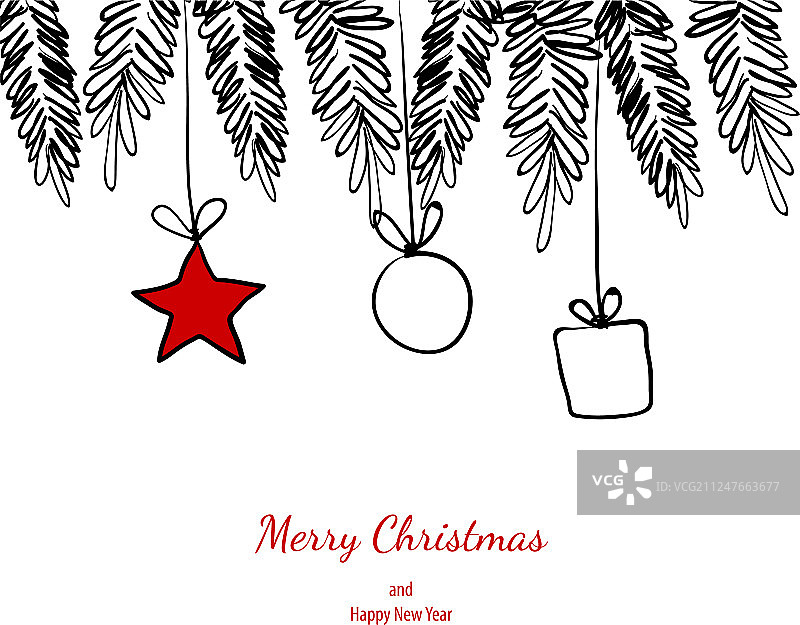 圣诞快乐涂鸦卡简单的框架礼物图片素材