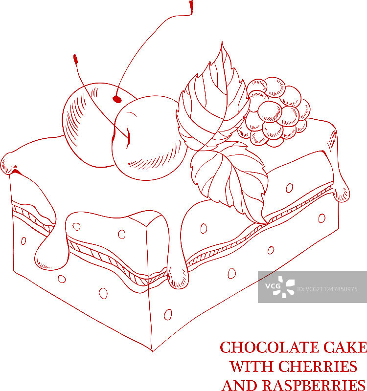 巧克力蛋糕配樱桃和覆盆子图片素材