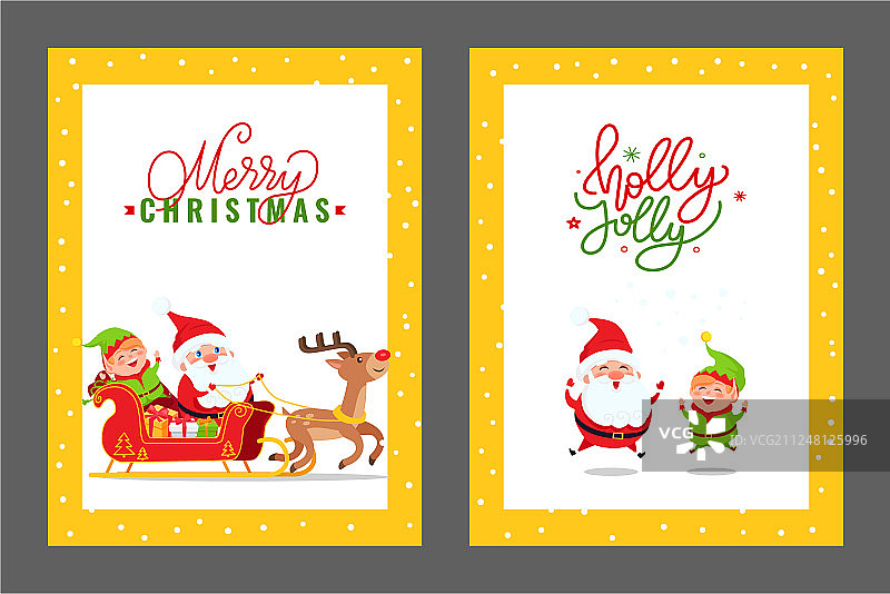 圣诞老人、精灵和小鹿的圣诞贺卡图片素材