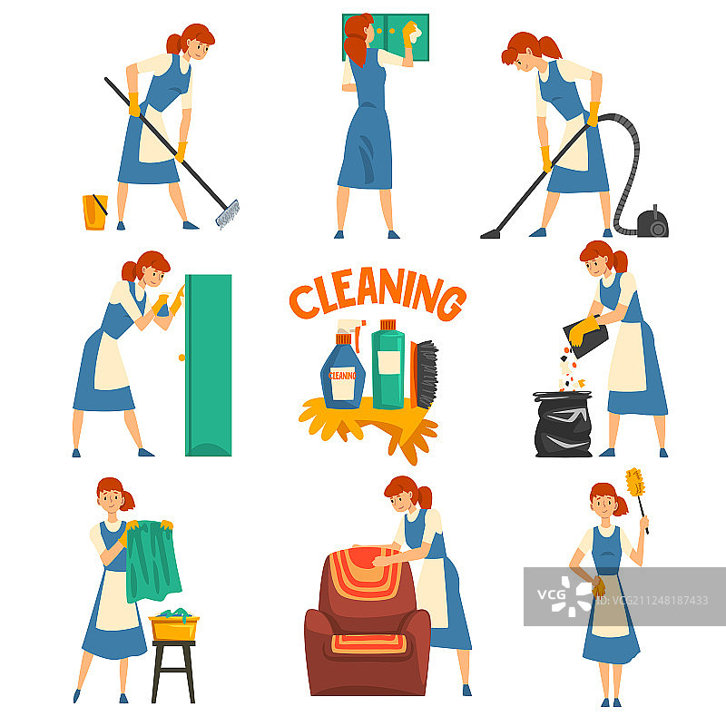 年轻女子清洁和洗涤用具清洁图片素材