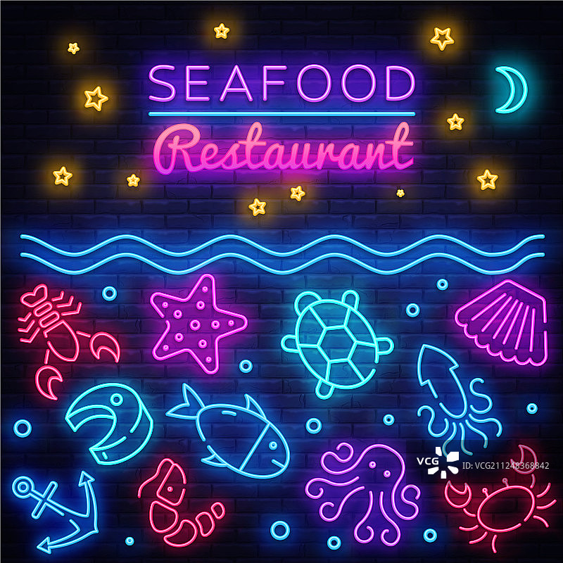 霓虹招牌餐厅海鲜菜单图片素材