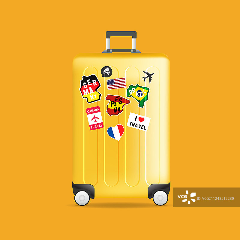 黄色的旅行行李和贴纸图片素材