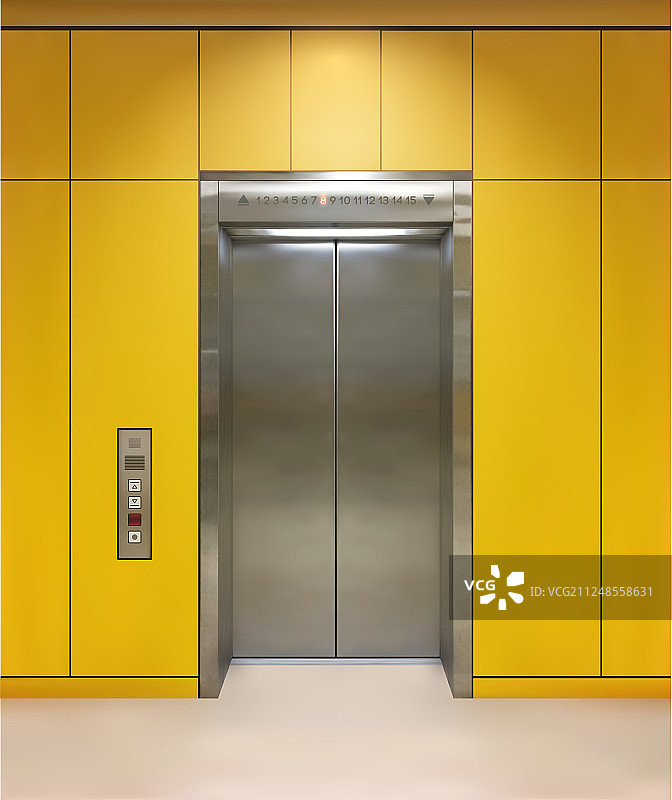 铬金属办公大楼电梯门打开图片素材