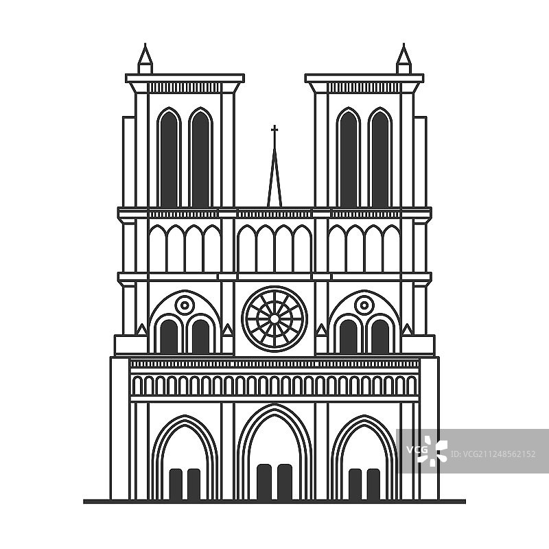 巴黎圣母院大教堂线条艺术风格图片素材