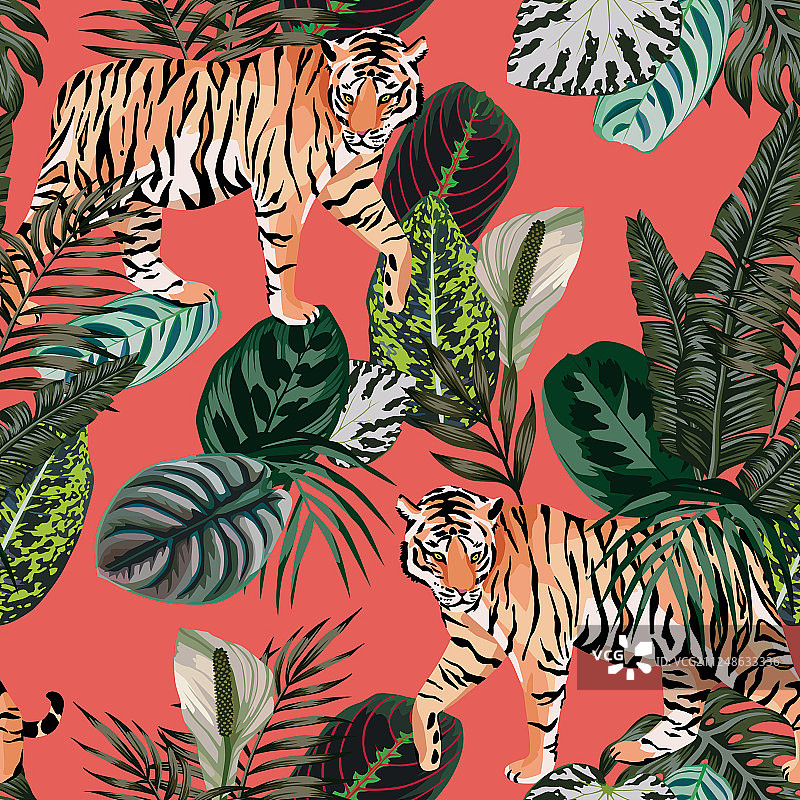 虎在丛林活珊瑚背景图片素材