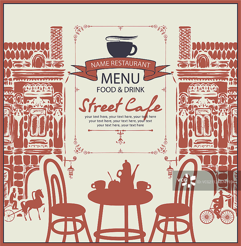 街边咖啡馆的菜单和老城区的一张桌子图片素材
