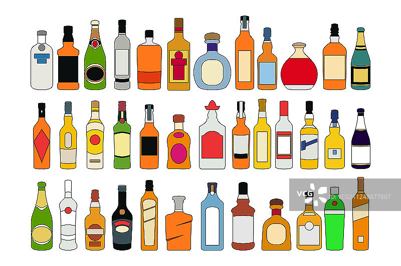 酒精瓶线条图标设置饮料对象图片素材