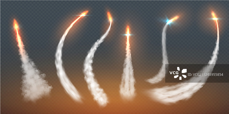 火箭凝结后产生火焰喷射蒸汽效应图片素材